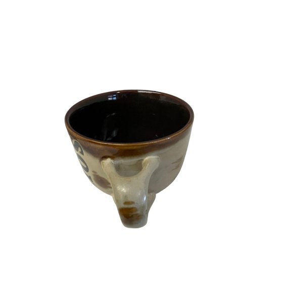 Brown Multi Stoneware Mug Cup Earthenware Pottery Art Soup Bowl 10oz 3 1/3" 4 1/ - Picture 4 of 9